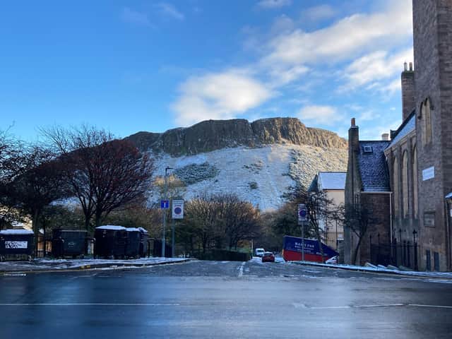 Arthur's Seat is looking snowy this morning