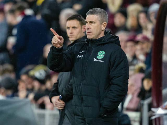 Hibs manager Nick Montgomery during the 1-1 draw with Hearts at Tynecastle.