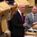 Newly elected leader of the SNP and FM John Swinney speaks in the main chambe