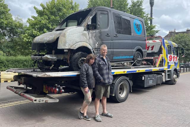 Will Beeslaar and Janeanne Gilchrist, who run a small business in Leith, have been left "devastated" after their work van was torched in an arson attack in the early hours of Sunday. Picture: Ilona Amos