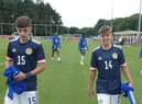 Jacob MacIntyre, left, and Rudi Molotnikov pictured after a friendly with England in August, are due to start for Scotland Under-16s in the Victory Shield match against Northern Ireland this afternoon
