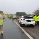 Three cars were involved with the crash, which caused a line-up of traffic on the M90.