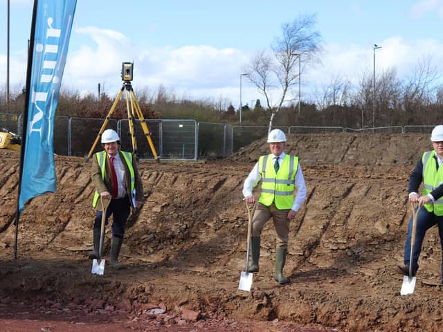 (L to R) Alan Muir (Director of Muir Construction), Councillor Peter Smaill (Provost of Dalkeith) and Andy Richardson (Group Development Director at  London & Scottish Property Investment Management ).