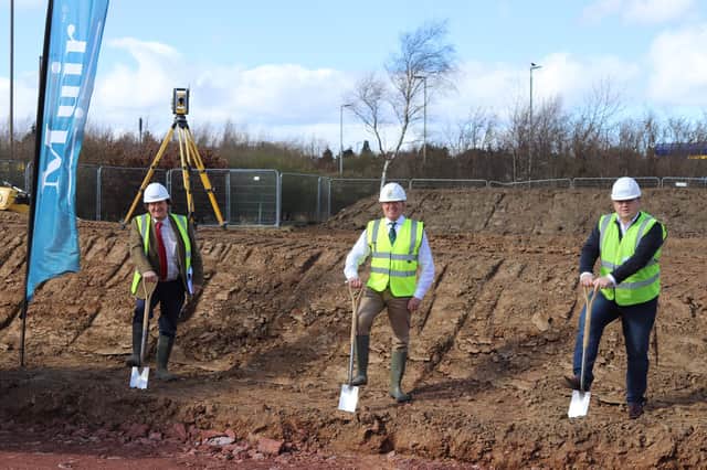 (L to R) Alan Muir (Director of Muir Construction), Councillor Peter Smaill (Provost of Dalkeith) and Andy Richardson (Group Development Director at  London & Scottish Property Investment Management ).