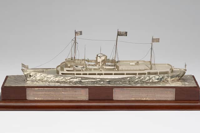 A silver model of HMY Britannia produced by Garrard & Co and presented to the Queen and Prince Philip by Lloyd’s Register of Shipping in 1972