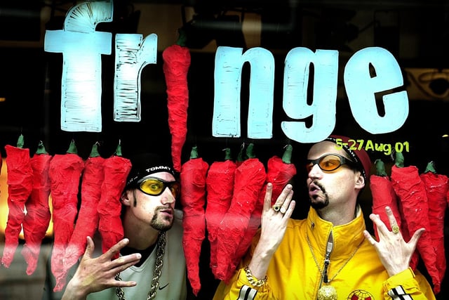 Two Ali G lookalikes helping promote the Fringe 2 for 1 ticket offer in 2001.