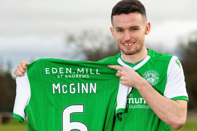 Paul McGinn was unveiled during a Hibs press conference at the training centre on January 31. (Photo by Craig Foy / SNS Group)