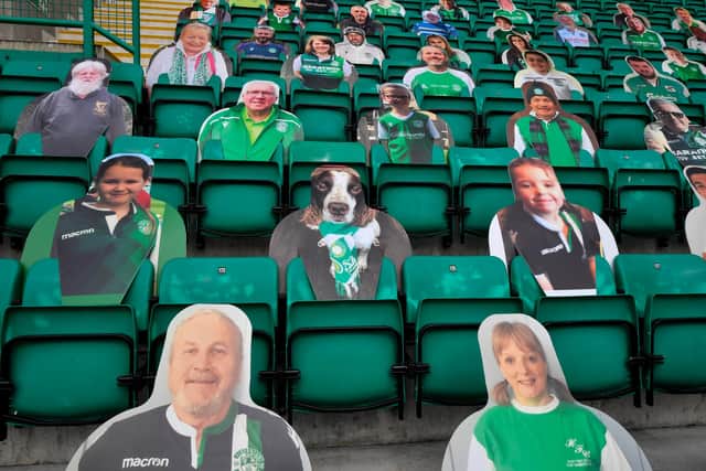 Cardboard cut-out fans were used at Easter Road last season and the same could happen at the New Year's Day derby unless the game is now postponed