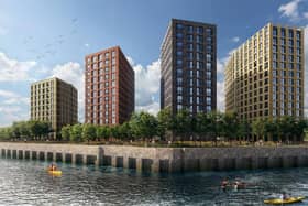 An artist's impression of the revised Skyliner buildings approved to be built at the docks in Leith.