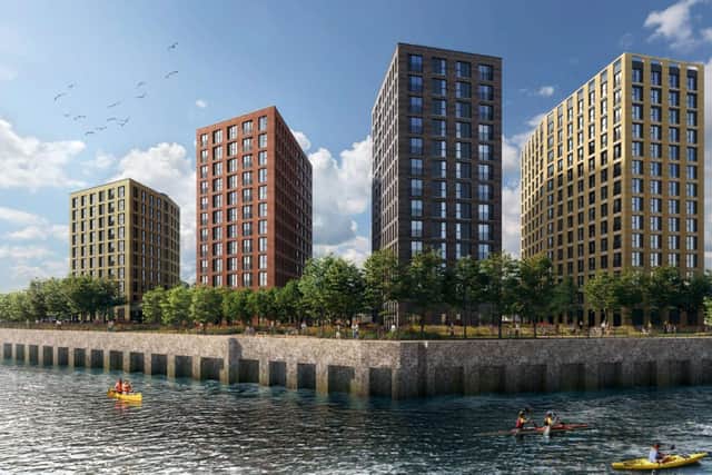 An artist's impression of the revised Skyliner buildings approved to be built at the docks in Leith.