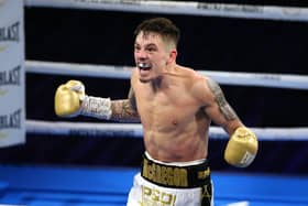 Lee McGregor celebrates after his victory over Karim Guerfi in their European bantamweight title fight in Bolton in March. He is now aiming for the next level