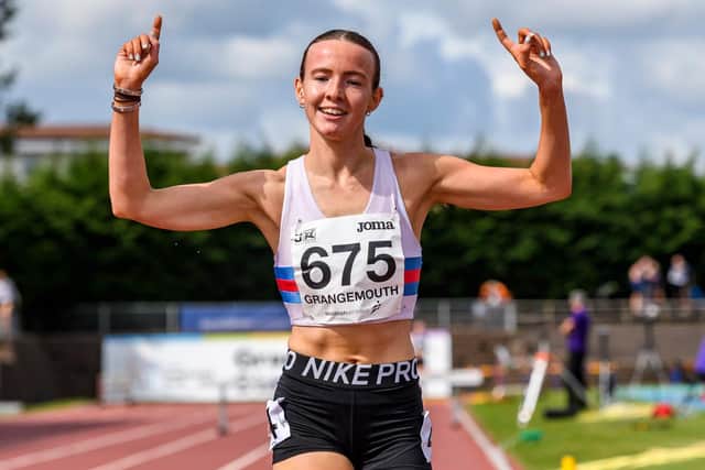 Lasswade AC's Sarah Tait wins the Scottish 3000 metres steeplechase title (pic: Bobby Gavin)