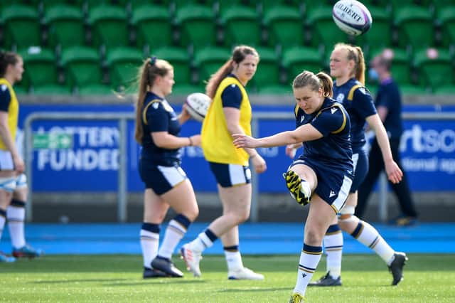 Sarah Law during the warm-up before Scotland's Six Nations match with Italy (pic: INPHO/Craig Watson)