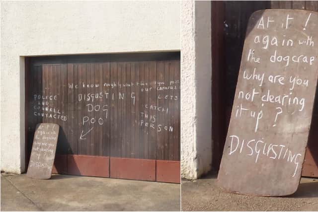 An Edinburgh pensioner has been forced to make homemade signs in a bid to stop a pet owner allowing their dog to poo outside his front door.
