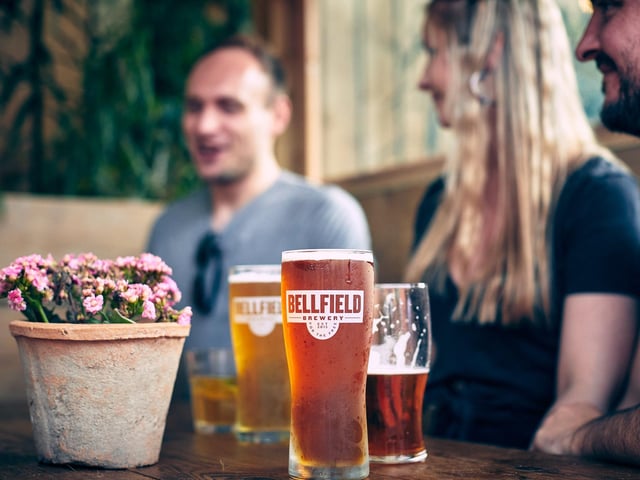 Bellfield serves its own award-winning beers in keg and cask and seasonal ‘specials’ fresh from the brewhouse adjacent,  alongside guest beers on draught and lots more in can/bottle in the fridge; artisan soft drinks; small batch Scottish cider and spirits (gin, rum, vodka); organic wine; cocktails and a good range of single malt whiskies. It also has a lovely cider on draught (always) from a small Scottish supplier - Cairn O'Mhor. Photo: Stevie Reid.