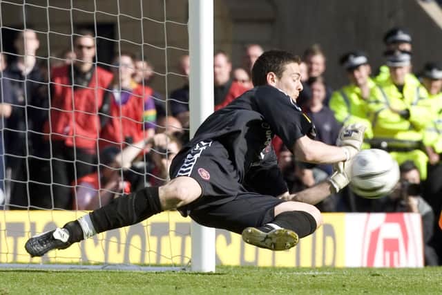 Craig Gordon saves from Derek Townsley in the 2006 Scottish Cup final as Hearts defeated Gretna. Picture: SNS