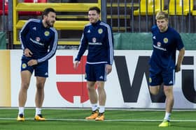 Robert Snodgrass and Stuart Armstrong either side of future captain Andrew Robertson on Scotland duty in 2017. Picture: SNS