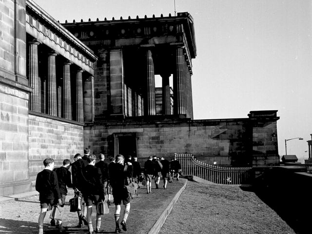 Boys walk towards classical Greek part of Royal High School in March 1963.