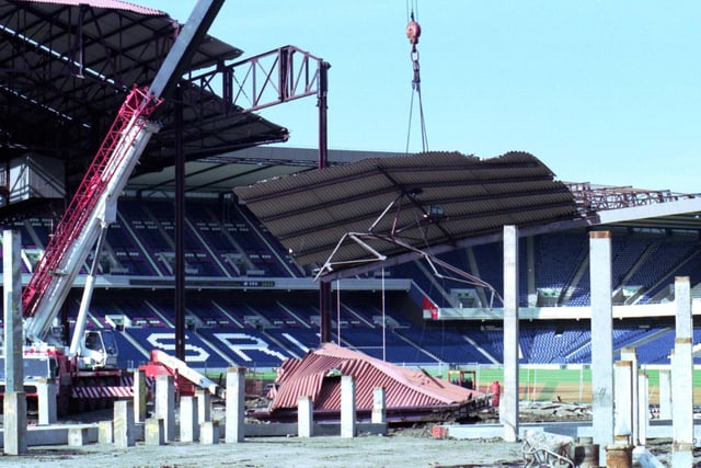 Building work at Murrayfield rugby stadium in 1992, transforming it into an all-seater ground.