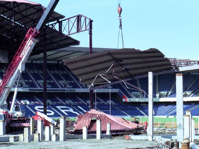 Building work at Murrayfield rugby stadium in 1992, transforming it into an all-seater ground.