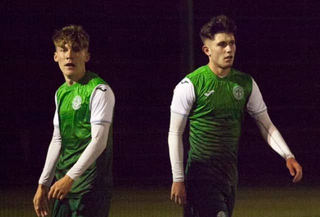 Josh O'Connor, left, and Connor Young scored five of Hibs' six goals with Young grabbing a hat-trick