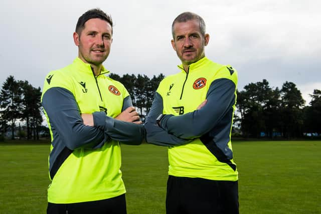 New Dundee United assistant Stevie Crawford (right) with head coach Liam Fox at the club's training base at the University of St Andrews. (Photo by Ross Parker / SNS Group)