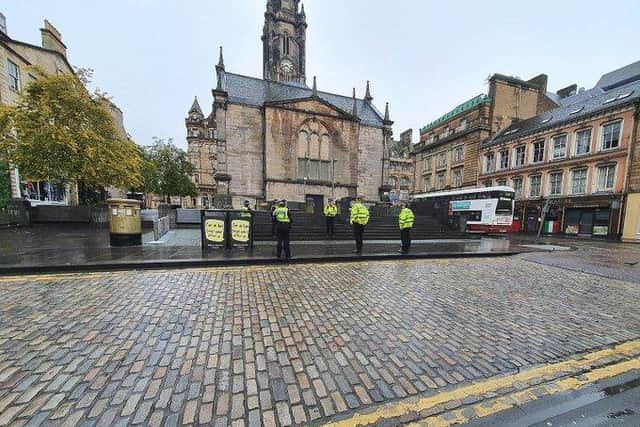 Police pictured in Hunter Square, Edinburgh picture: Police Scotland