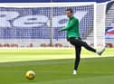 Hibs youngster Ethan Laidlaw warming up before a match at Ibrox last month. Picture: SNS