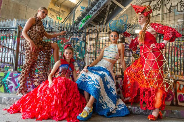 Unlike fast fashion, clothes at Junk Kouture, the world's biggest youth sustainability fashion event, are made from recycled waste (Picture: Antony Jones/Getty Images for Junk Kouture)