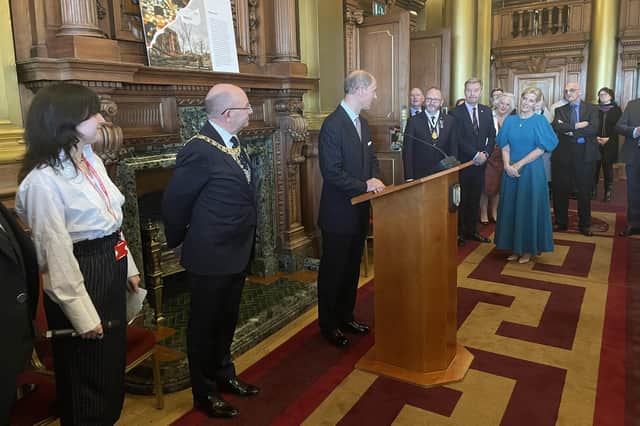 The Duke of Edinburgh addresses the reception.