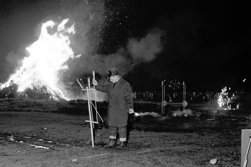 An organised bonfire and firework show for children, staged at Redford Barracks in Edinburgh in November 1968