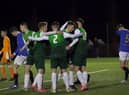 Hibs Under-18s celebrate a goal against Rangers during a league match. Picture: Maurice Dougan