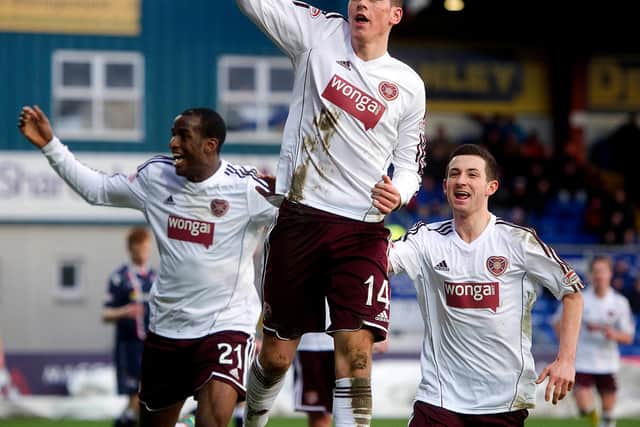 Jamie Walker celebrates after scoring away to Ross County in March 2013, when he made his big breakthrough. Picture: Jeff Holmes / SNS
