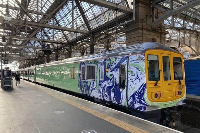 A Porterbrook Hydroflex hydrogen-powered train was exhibited at Glasgow Central Station during the COP26 climate change summit in the city last November. Picture: Network Rail