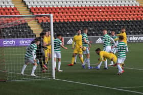 Bonnyrigg defender Neil Martynuik throws himself at the ball to score the winner with a diving header, his first league goal of the campaign. Picture: Joe Gilhooley LRPS