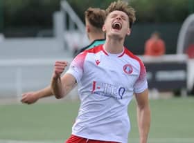 Cammy Russell scored a brace against the students. Picture: Mark Brown.