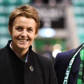 Hibs Chief Executive Leeann Dempster (left) and major shareholder Ron Gordon during the Ladbrokes Premiership match between Hibs and Hearts at Easter Road on March 03, 2020 in Edinburgh, Scotland. (Photo by Ross Parker / SNS Group)