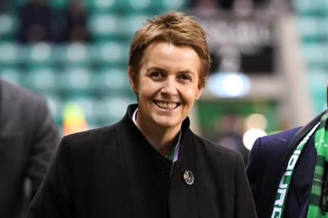 Hibs Chief Executive Leeann Dempster (left) and major shareholder Ron Gordon during the Ladbrokes Premiership match between Hibs and Hearts at Easter Road on March 03, 2020 in Edinburgh, Scotland. (Photo by Ross Parker / SNS Group)