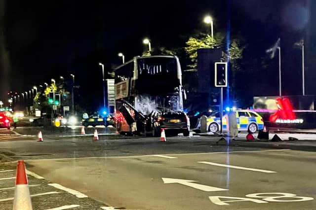 A car and a bus collided last night on Glasgow Road, in Edinburgh.