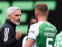 Aberdeen Mmanager Jim Goodwin shakes hands with Ryan Porteous after the match at Easter Road in September. Picture: Mark Scates / SNS