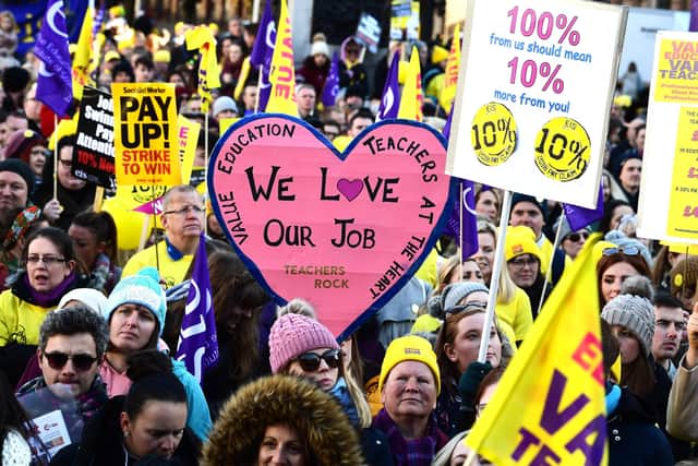 Teachers are due to go on strike next Thursday, over a pay dispute. Stock photo of teachers marching for better pay in 2018. Photo by John Devlin.