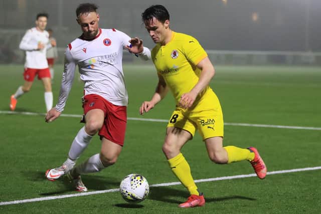 Bonnyrigg's Nathan Evans on the attack against Spartans at New Dundas Park. Picture: Joe Gilhooley LRPS