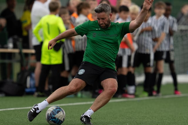 Hibs manager Lee Johnson rolled back the years to his playing days, taking part in the Ron Gordon 24-hour football marathon at Hibs' East Mains Training Ground near Tranent.