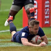 Mark Robertson of Scotland scores a try during the quarter final game between Scotland and Fiji at the HSBC World Rugby Sevens Series in 2017. (Photo by Charles McQuillan/Getty Images)