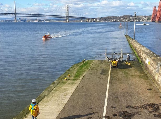 Queensferry Lifeboat heads back to shore after rescuing six adults, two children and a dog from Cramond Island on Saturday