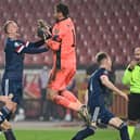 Scotland's players celebrate after winning the Euro 2020 play-off qualification football match between Serbia and Scotland at the Red Star Stadium in Belgrade on November 12, 2020.  (Photo by ANDREJ ISAKOVIC/AFP via Getty Images)