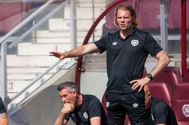 Hearts manager Robbie Neilson watches on as his side face Sunderland in a pre-season friendly. Picture: SNS