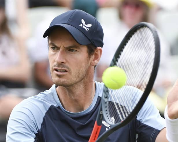 Andy Murray plays a return to Italy's Matteo Berrettini during the ATP tennis men's final. Picture: Bernd Wei'brod/  AP