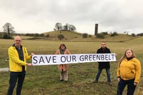 Kevin Lang and colleagues protesting earlier this month over proposals for 500 new homes on green belt land at Cammo