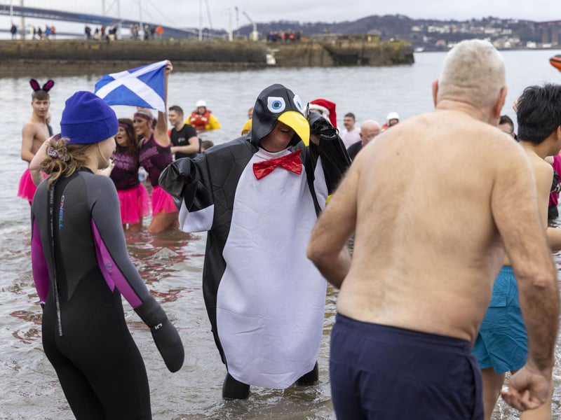 One participant kept warm in a penguin costume